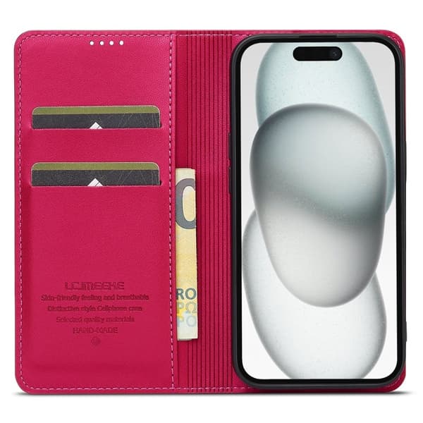 LC.IMEEKE L1 Series iPhone 14 Plus Plånboksfodral Konstläder - Röd