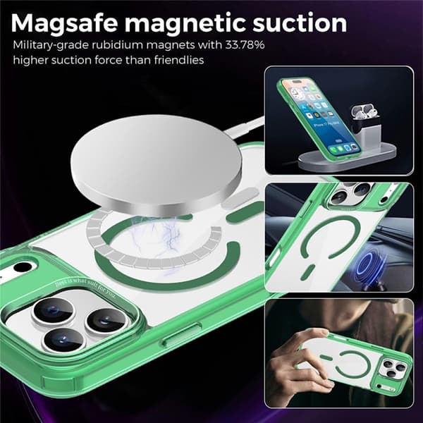 Mobilskal till iPhone 17 Pro Max MagSafe Transparent TPU+PC - Grön Grön
