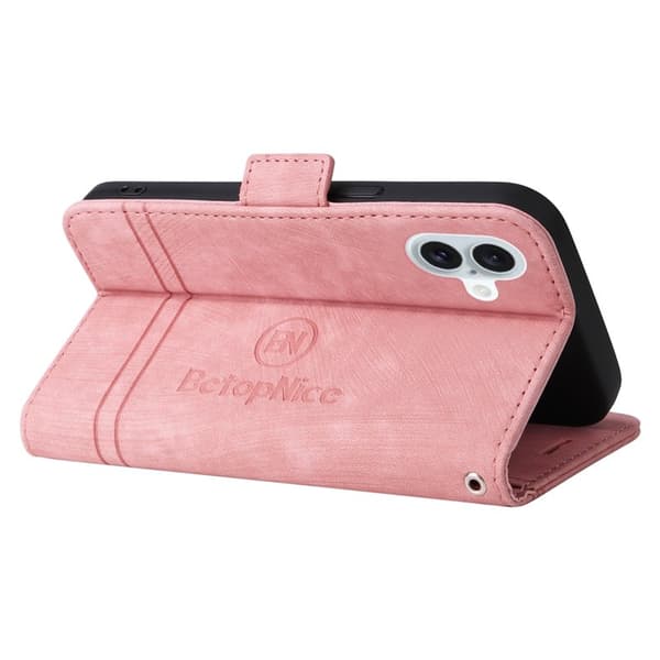 BETOPNICE 001 iPhone 16 Plus Plånboksfodral Ställ Card Slots Konstläder - Rosa