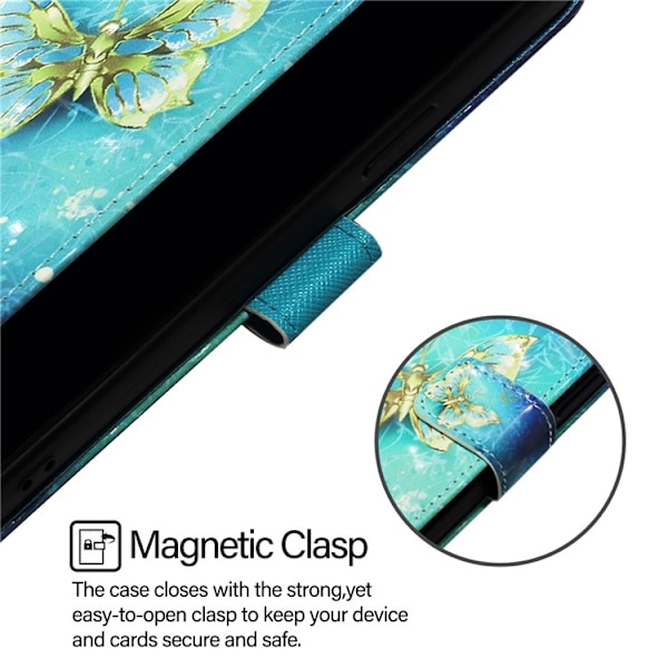 iPhone 16e Plånboksfodral Printing Pattern Med Rem Blå