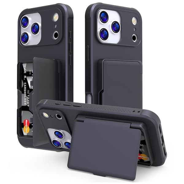 Mobilskal till iPhone 17 Pro Korthållare Mirror Kickstand Svart
