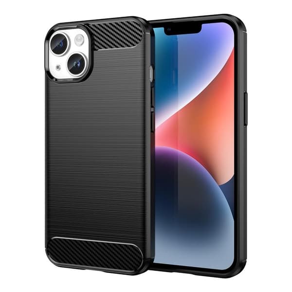 iPhone 14 Plus -kuori Carbon Flexible Gel - Musta Black