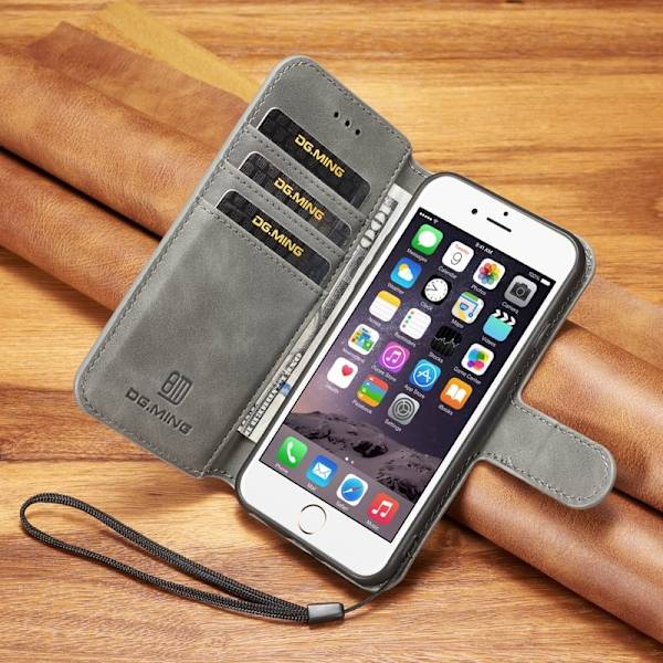 DG.MING Retro Plånboksfodral Konstläder för iPhone 6s/6 - Grå