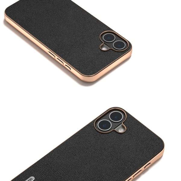 ABEEL Mobilskal till iPhone 16 Electroplating Äkta Läder Svart