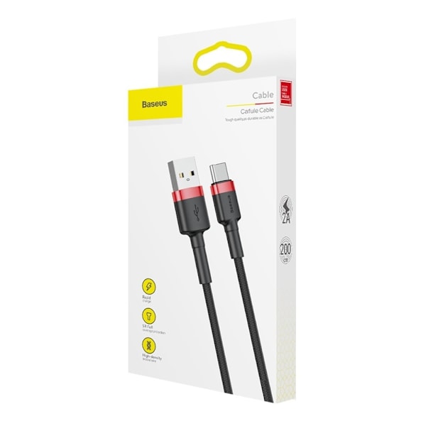 Baseus USB-C till USB-A kabel Cafule 2m - Svart/Röd Svart