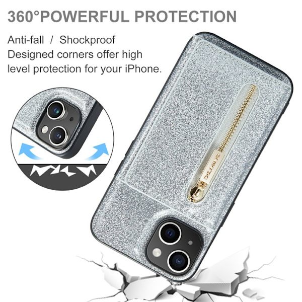 DG.MING M3 Series iPhone 15 Plus Konstläder Plånboksfodral Kickstand Silver