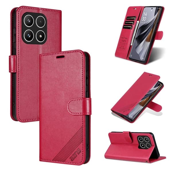 AZNS Xiaomi 17 Plånboksfodral Anti-Scratch Konstläder - Röd