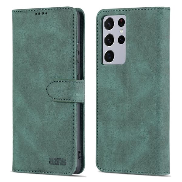 AZNS Samsung Galaxy S21 Ultra Plånboksfodral Konstläder - Grön