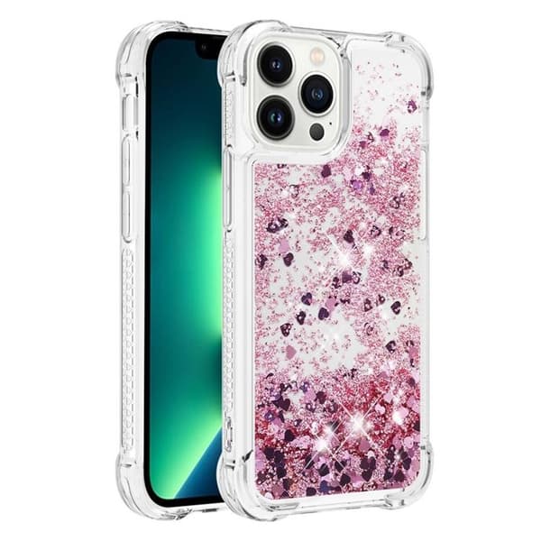 iPhone 14 Pro Max -kuori Liquid Floating Glitter - Rose Gold Roséguld