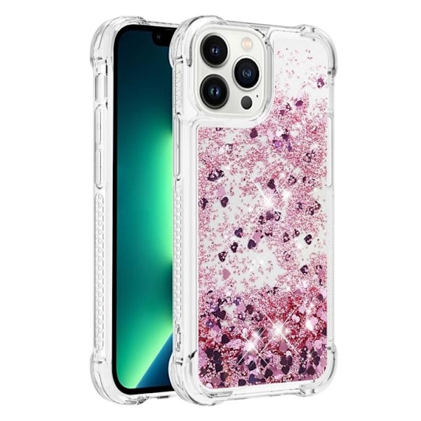 iPhone 14 Pro Max Skal Liquid Floating Glitter - Rosa Guld