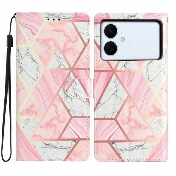 Samsung Galaxy S26 Edge Plånboksfodral Konstläder Mönstertryck Ställ Rosa Marmor