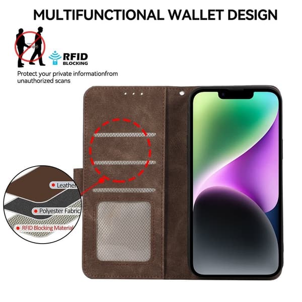 ABEEL iPhone 14 Plus Plånboksfodral Konstläder RFID Skydd Flip - Brun