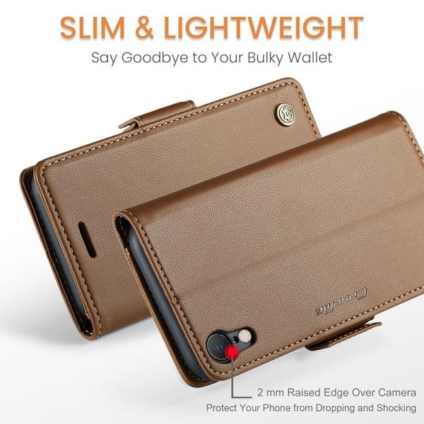 CASEME Plånboksfodral Konstläder för iPhone XR RFID-Skydd - Brun