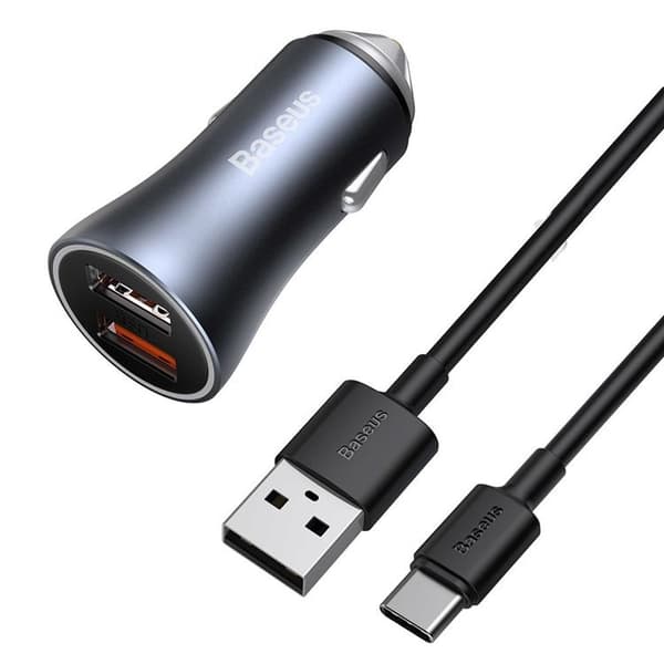 Baseus Snabb Billaddare 2x USB 40 W USB-C Kabel - Grå Grå