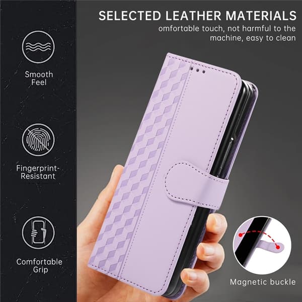 Galaxy Z Fold7 Plånboksfodral 3D Rhombus Grid Imprinted - Lila Lila