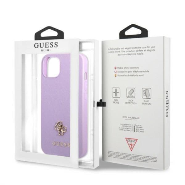 Guess Mobilskal till iPhone 13 Mini Saffiano Small Metall Logo Rosa