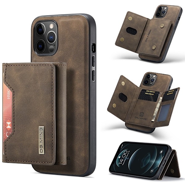 DG.MING iPhone 12 Pro Max Tri-fold Wallet Med Kickstand - Coffee Brun