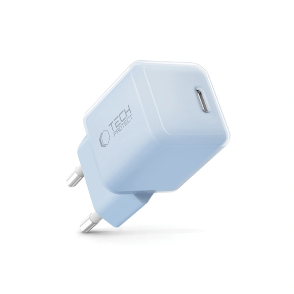 Tech-Protect Vægoplader USB-C 25W - Babyblå Blå