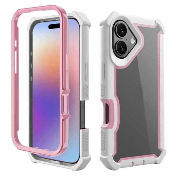 Mobilskal till iPhone 17 TPU + PC Shockproof - Vit/Rosa Rosa