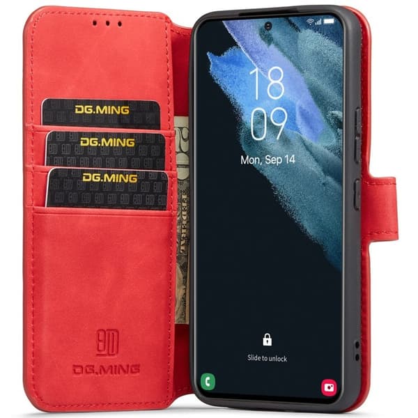 DG.MING Plånboksfodral Konstläder för Samsung Galaxy S22+ 5G - Röd