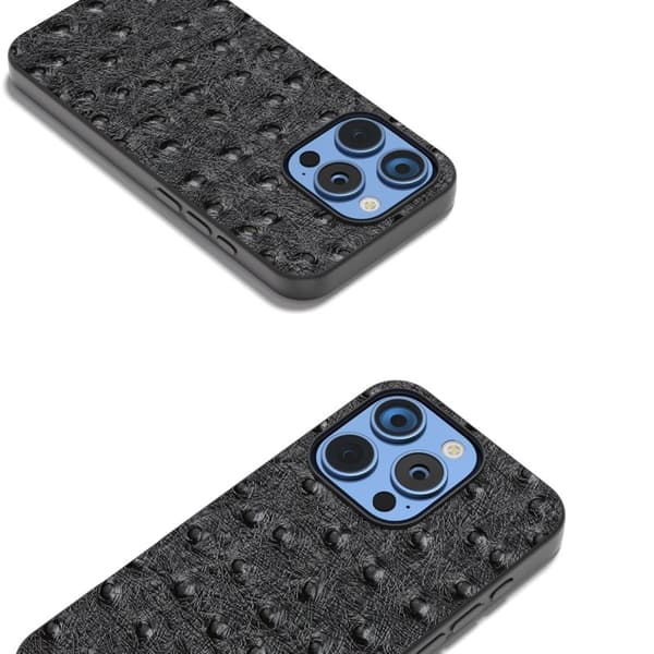 ABEEL Mobilskal till iPhone 16 Pro Max Ostrich Textur Äkta Läder Svart