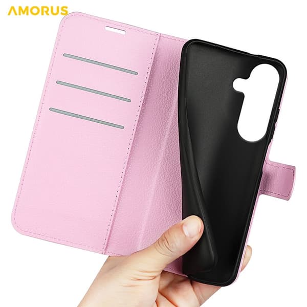 Amorus Plånboksfodral för Samsung Galaxy S26 Plus Konstläder Stativ - Rosa