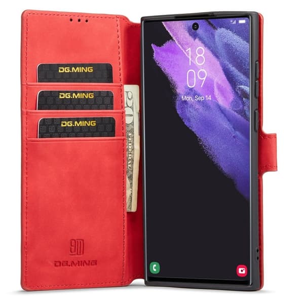 DG.MING Samsung Galaxy S23 Ultra Konstläder Plånboksfodral Retro Röd