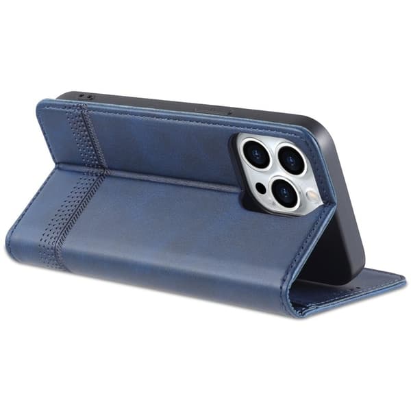 AZNS iPhone 15 Plånboksfodral Konstläder + TPU - Ställ - Blå