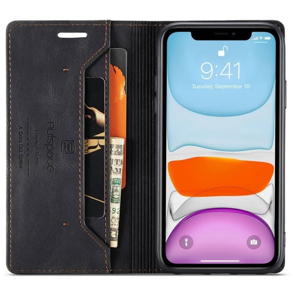 AUTSPACE A01 för iPhone 11 Pro Plånboksfodral Konstläder - Svart