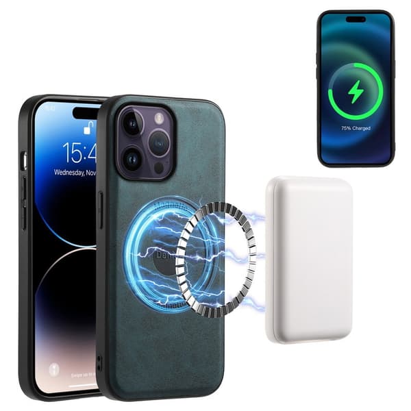 DENIOR D14 Mobilskal till iPhone 14 Pro Max Magnetiskt Läder - Blå