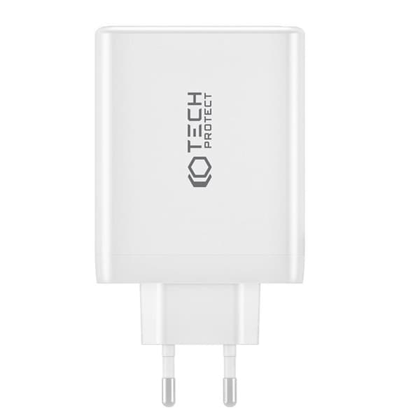 Tech-Protect 4-Port Vægoplader 3x USB-C/1x USB-A PD100W - Hvid Vit