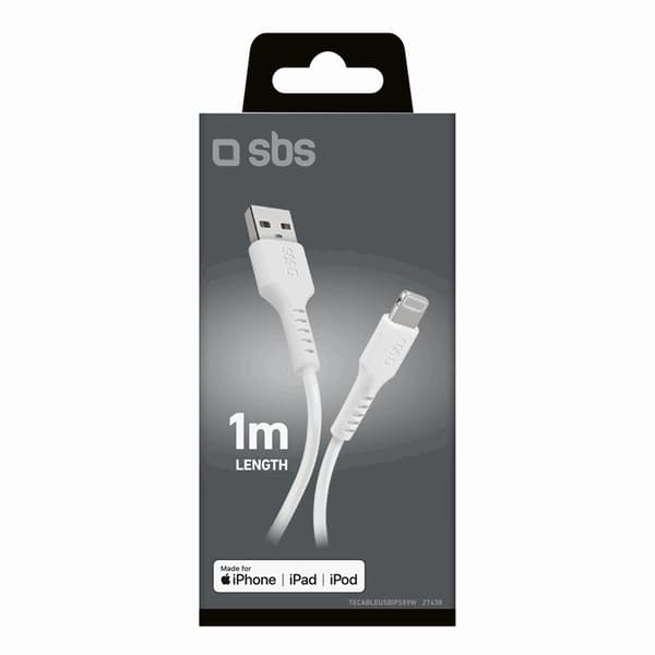 SBS USB-A - Lightning Kabel 1m - Vit Vit