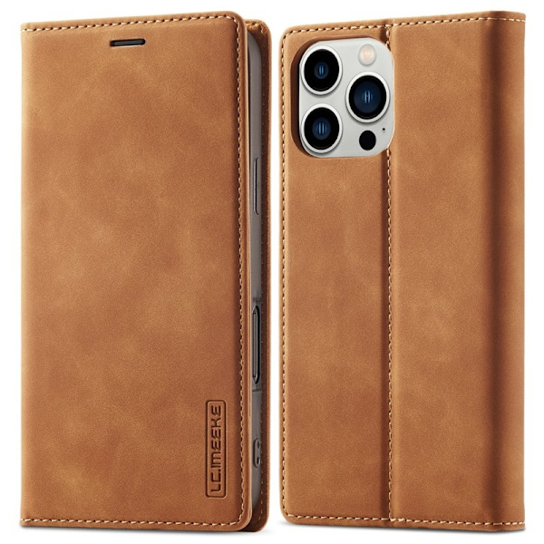 LC.IMEEKE iPhone 16 Pro Max Plånboksfodral Konstläder- Brun