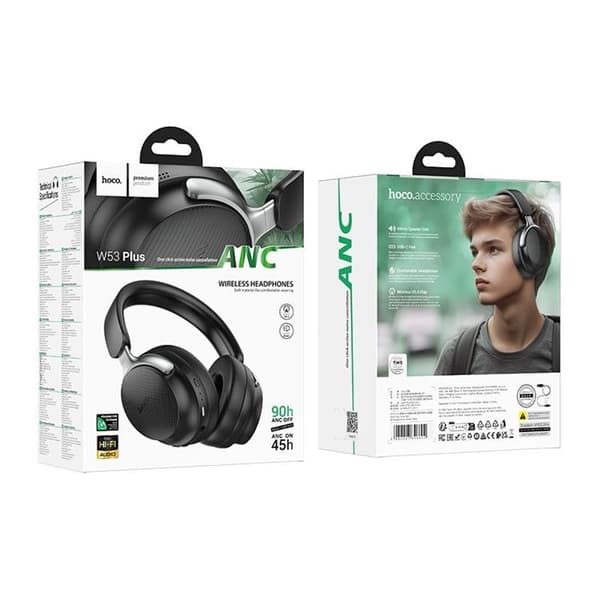 Hoco Over-Ear Hörlurar Trådlösa Bluetooth ANC W53 Plus - Svart Svart