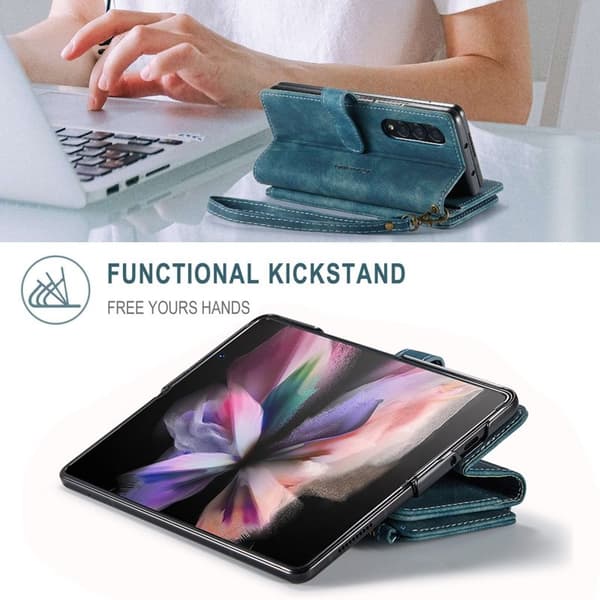 CASEME Konstläder Plånboksfodral för Samsung Galaxy Z Fold3 5G - Blå