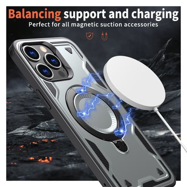 Mobilskal till iPhone 15 Pro Plast Militärskydd Kickstand - Grå