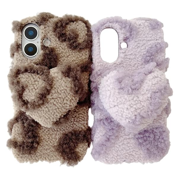 Mobilskal till iPhone 17 3D Heart Plush TPU Winter Warm Soft - Blå Blå