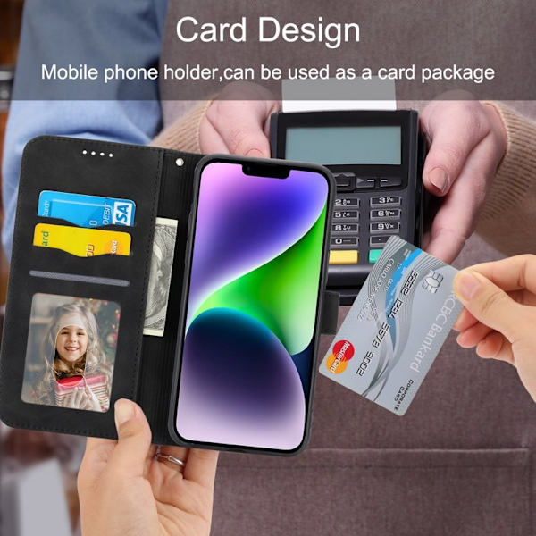 DIERFENG DF-03 Plånboksfodral i Konstläder för iPhone 15 Plus - Svart