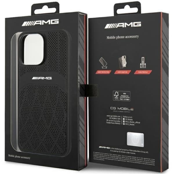 AMG Mobilskal till iPhone 14 Pro Max Magsafe Läder Curved Lines Svart