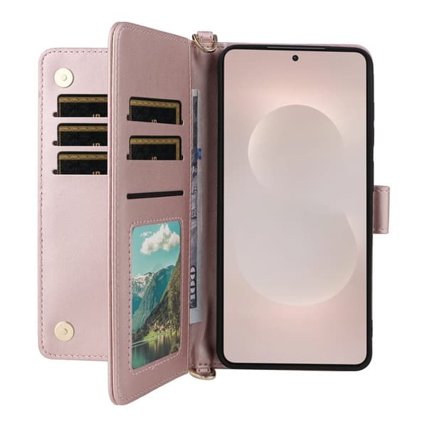 Samsung Galaxy S26 Edge Plånboksfodral Konstläder Ställ - Rosa
