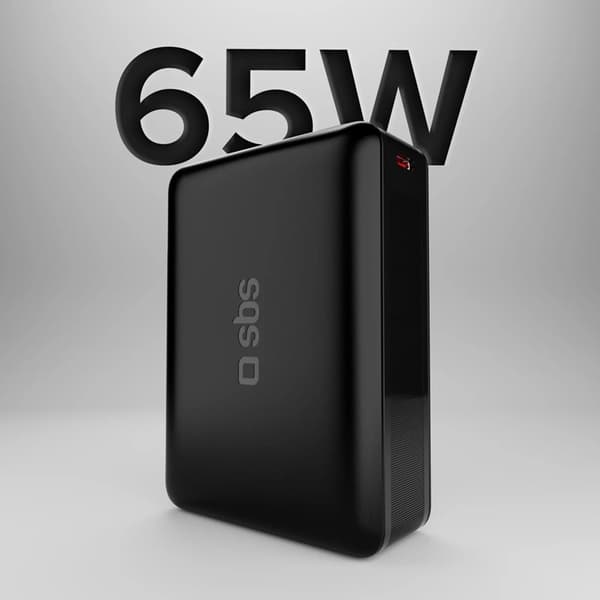 SBS Strømbank 20000mAh 65W USB-C- USB-A PD AFC - Sort Svart