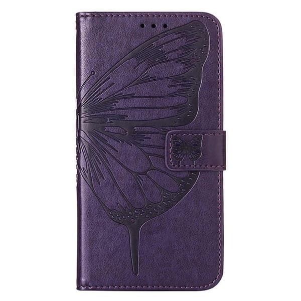 iPhone 14 Plus -lompakkokotelo Butterfly Flower Imprinted - Lila