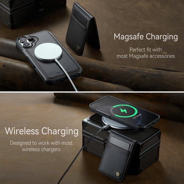 JEEHOOD J06 Mobilskal till iPhone 16 Läder MagSafe med Kortfack - Svart