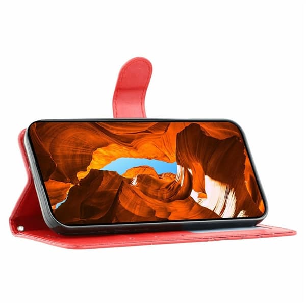 OnePlus 15 5G Konstläder Plånboksfodral Imprinted Rosa Butterfly Röd