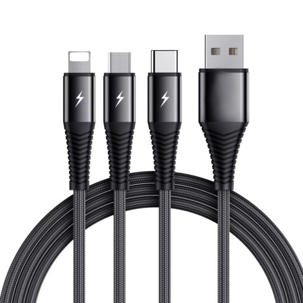 SiGN 3in1 Cable Lightning, USB-C, Micro-USB, 3A, 1,2 m - musta