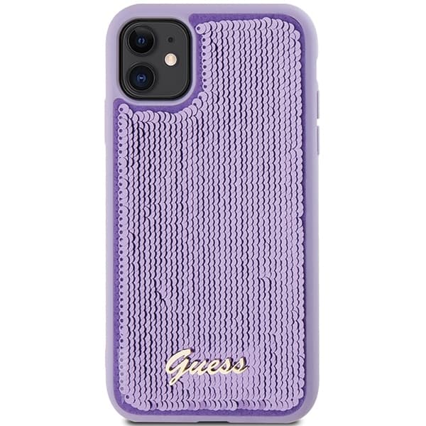 Guess telefontaske til iPhone 11/Xr MagSafe Sequin Script Metal - Lilla