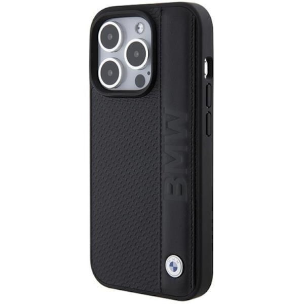 BMW iPhone 15 Pro Mobilskal Läder Textured & Stripe - Svart Svart
