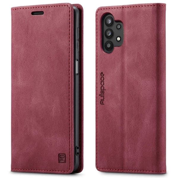AUTSPACE A01 Plånboksfodral för Samsung Galaxy A32 5G - Konstläder - Röd