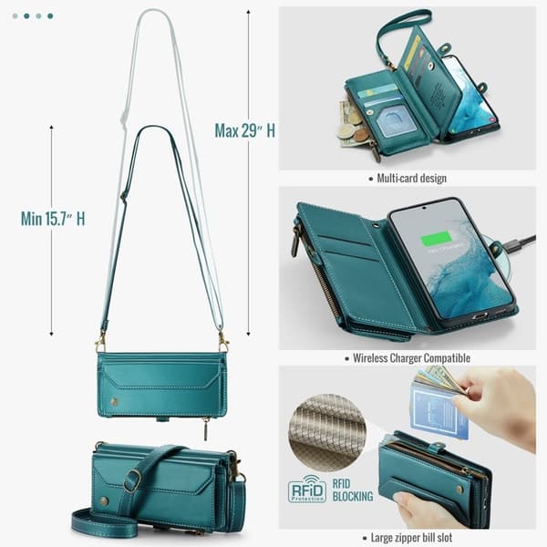 CASEME Plånboksfodral Konstläder för Samsung Galaxy S22+ 5G - Grön