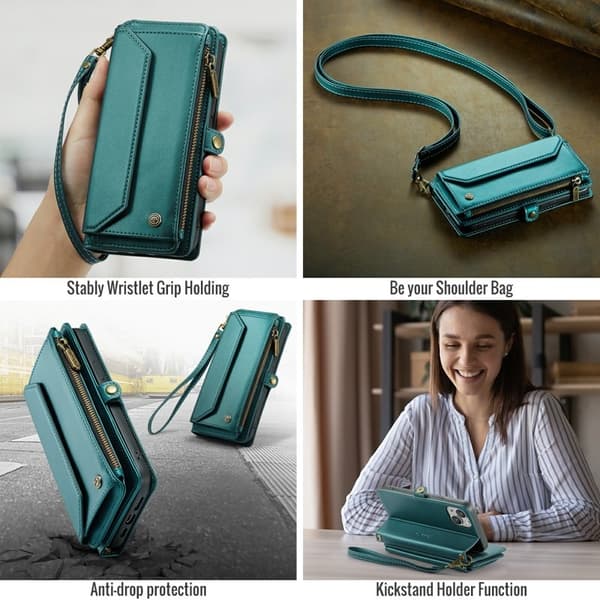CASEME Plånboksfodral Konstläder för iPhone 14 Plus med kortfack - Grön